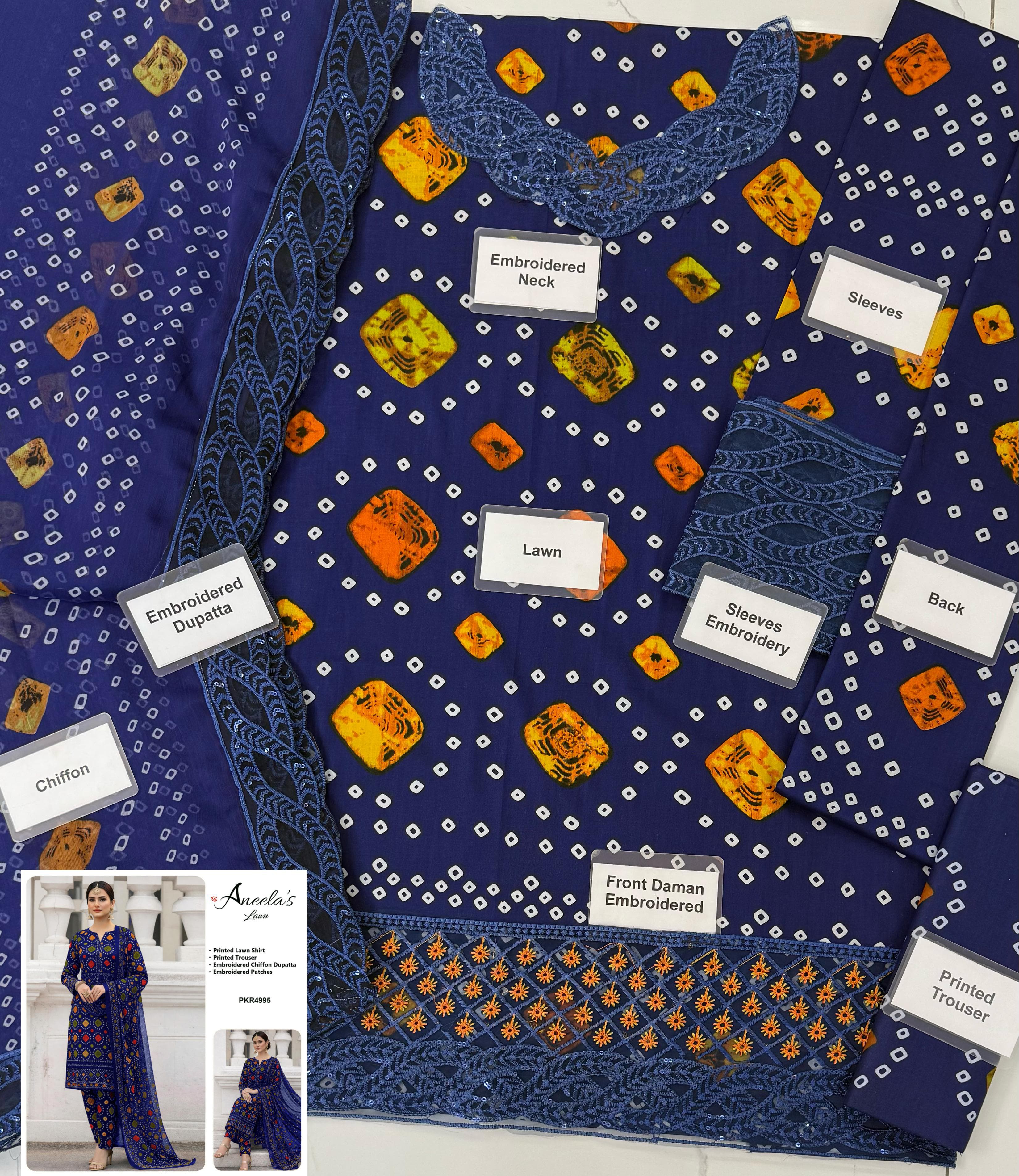 Brand :aneela's lawn 3pc