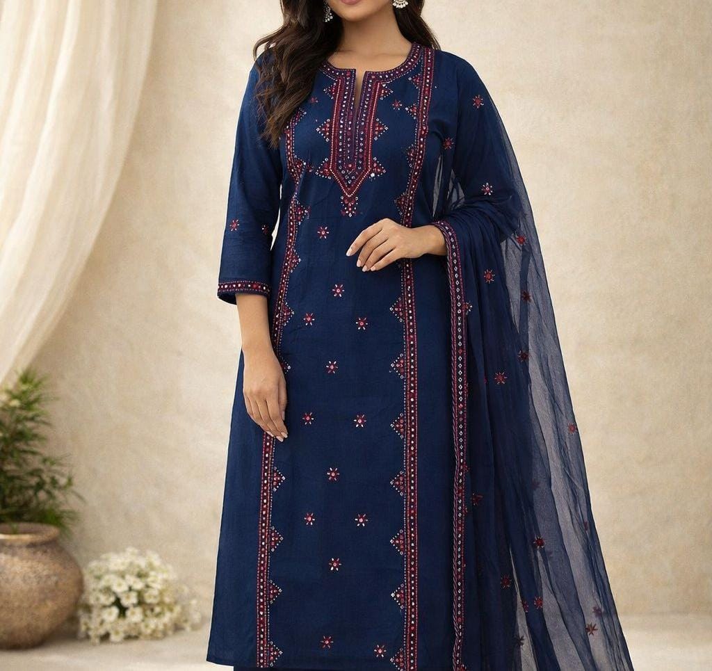 Embroidery cotton suit 3pc