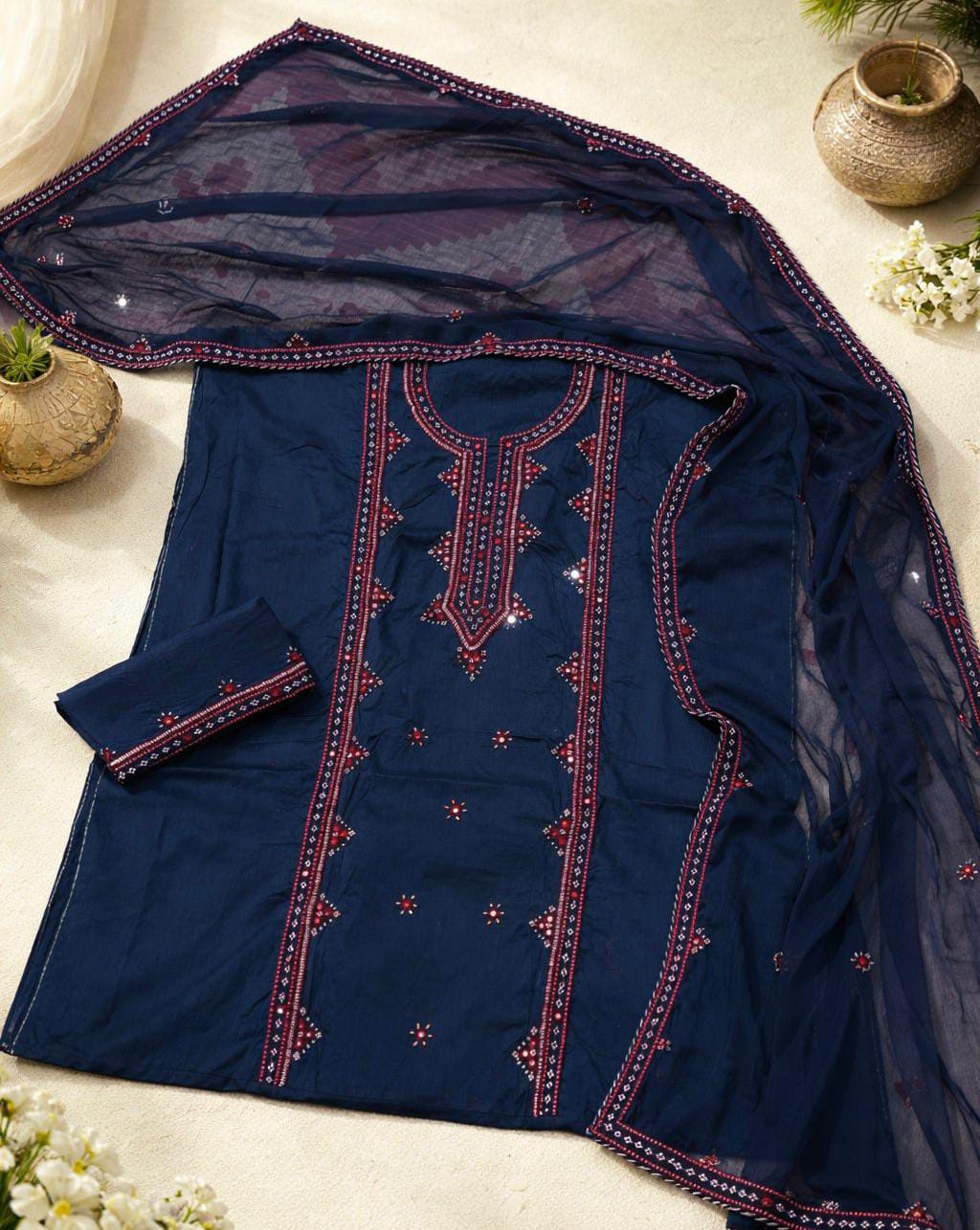 Embroidery cotton suit 3pc