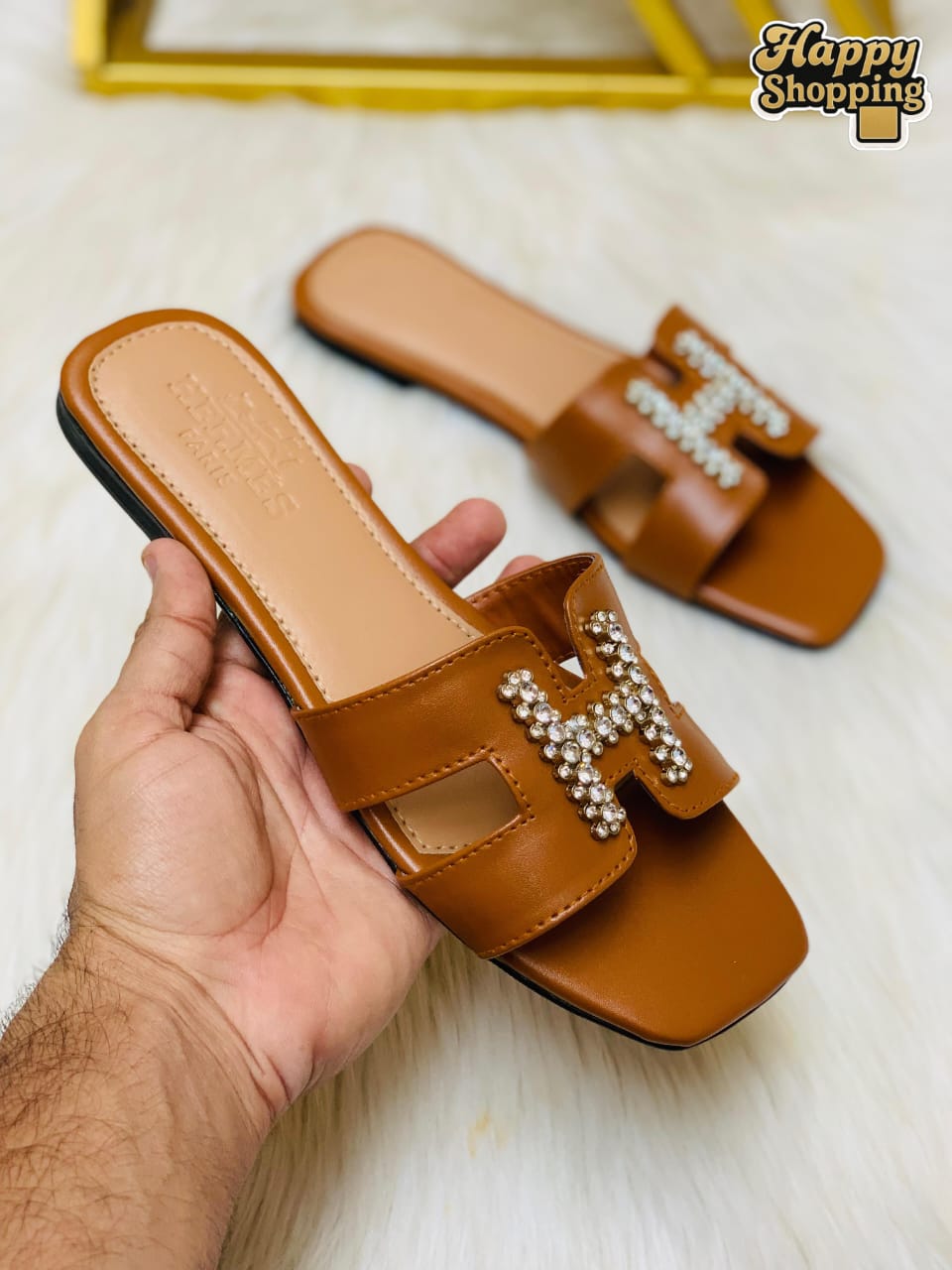 Slippers Hermes stone flat