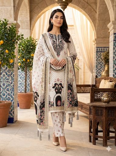 Embroidery silk 3pc suit