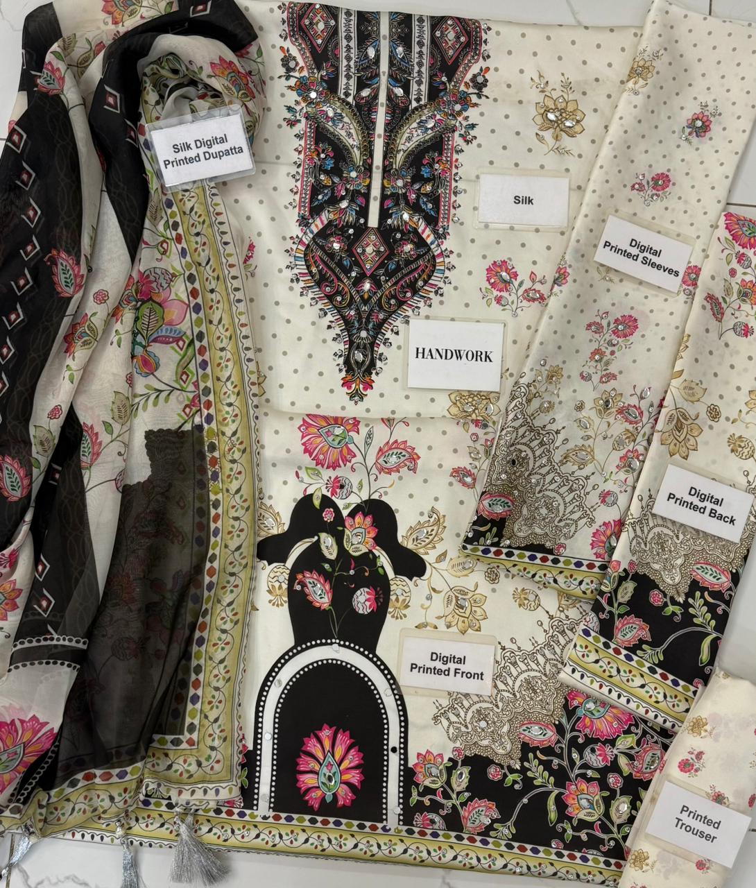 Embroidery silk 3pc suit